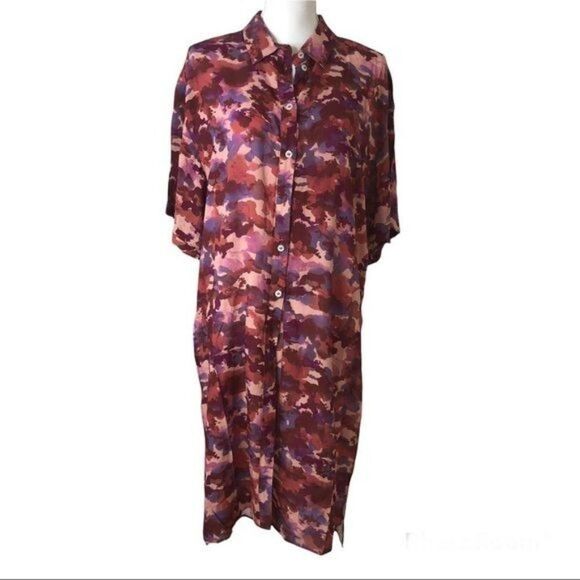 Anthropologie Breezy Tunic Buttondown Pink Combo Medium - Picture 3 of 9